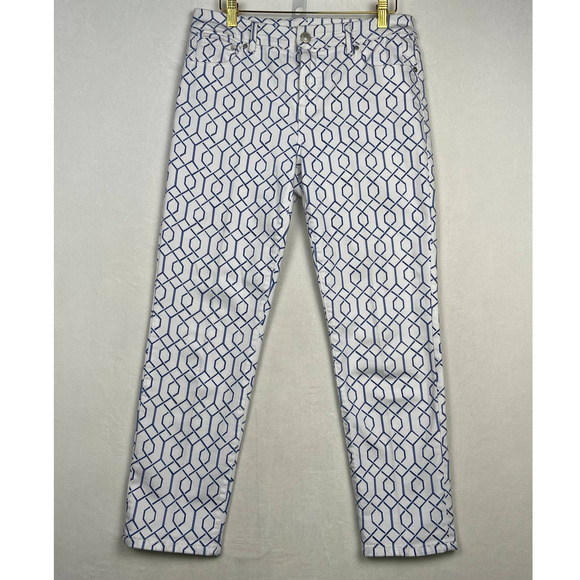 So Slimming Girlfriend Crop by Chico's, Size 0 (Normal Size 4) Blue and White - Picture 1 of 13